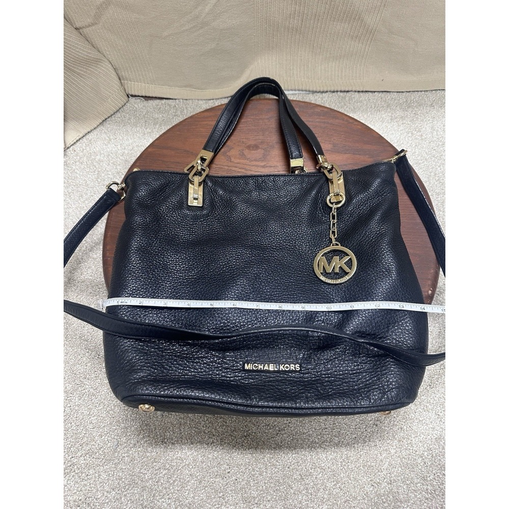 Michael Kors Black Pebbled Leather Shoulder Bag Gold Tone Hardware Chain Accents